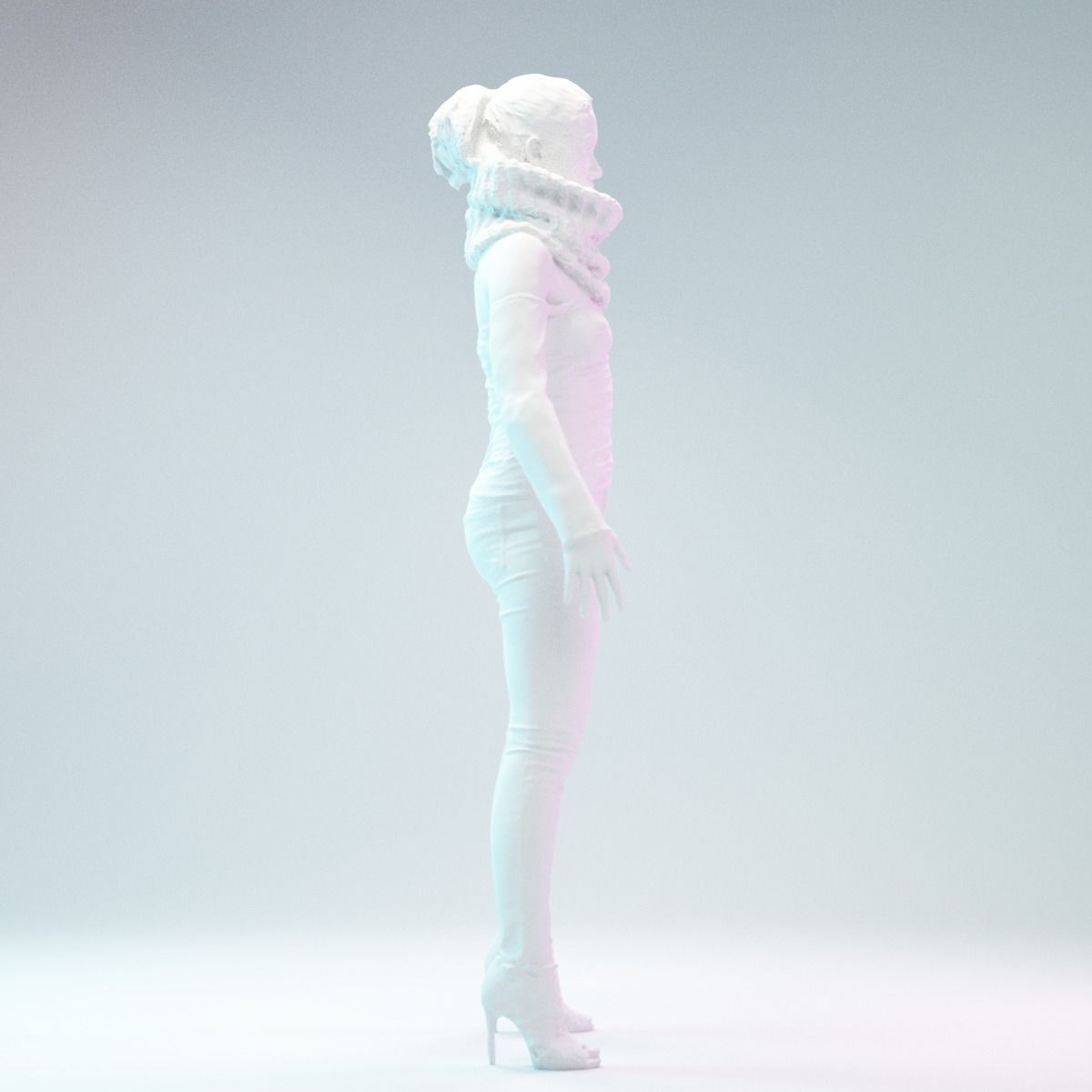 A Pose Girl in Jeans and big Scarf Low-poly 3D model_4