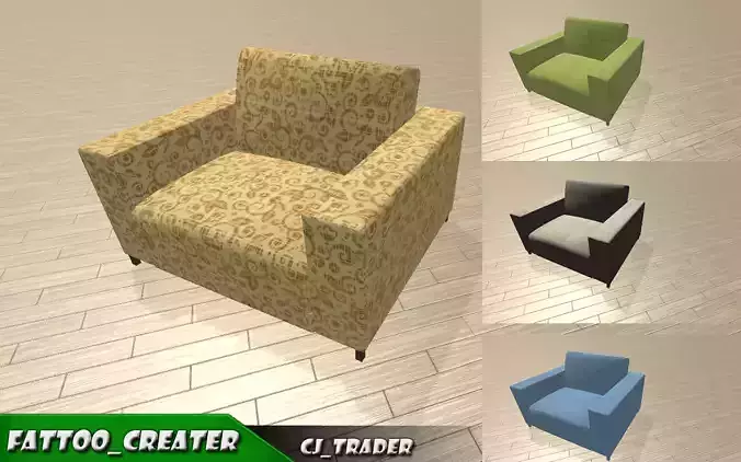 Sofa set low poly 3D Model