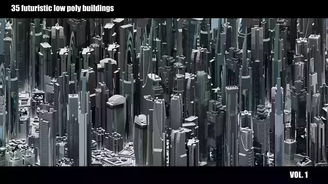 35 Futuristic Buildings VOL 1 Low-poly 3D model