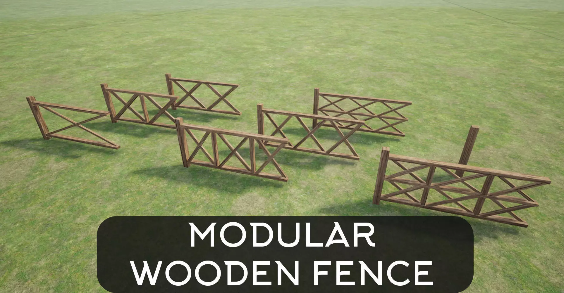 Modular Wooden Fence Low-poly 3D model_0