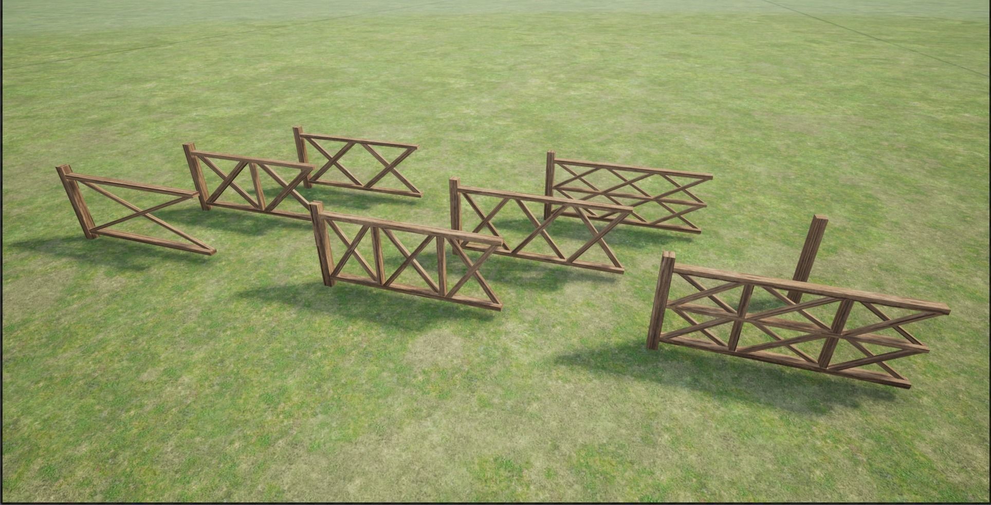 Modular Wooden Fence Low-poly 3D model_1