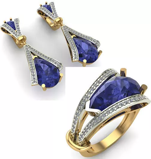 WOMAN SET RING AND EARRINGS 3D Model Collection_0