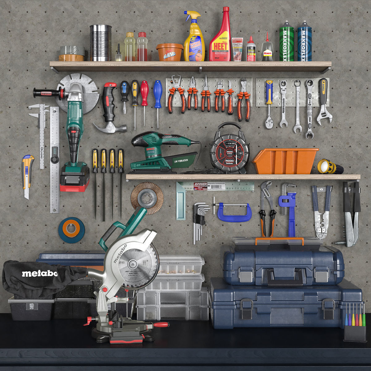 garage tools set 2 Low-poly 3D model_0