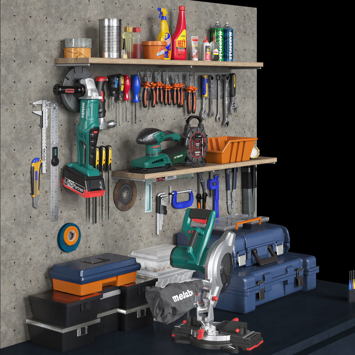garage tools set 2 Low-poly 3D model_6