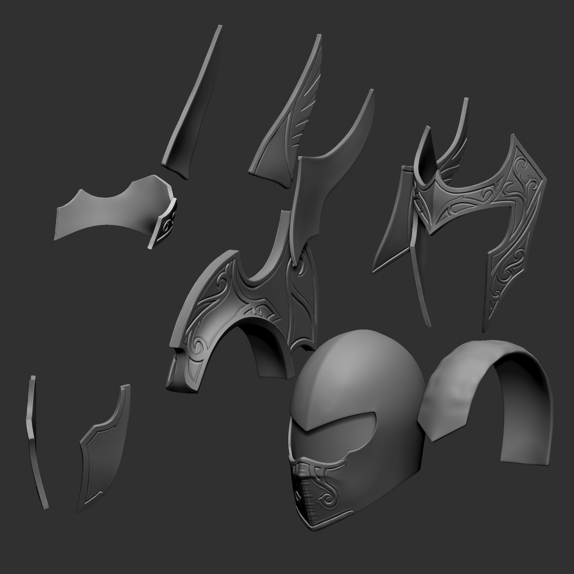 Zbrush Elf fantasy helmet 3D model_9