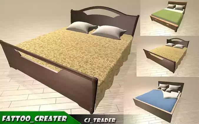 bed set low poly 3d model with tattoo creator