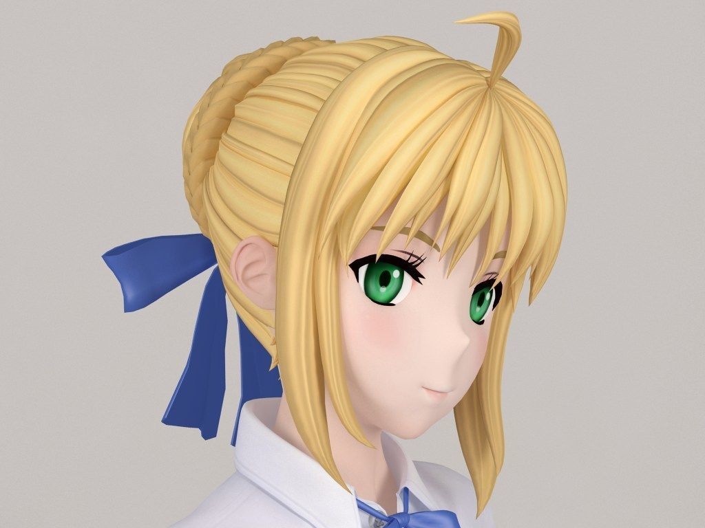 Saber anime girl pose 02 3D model_14