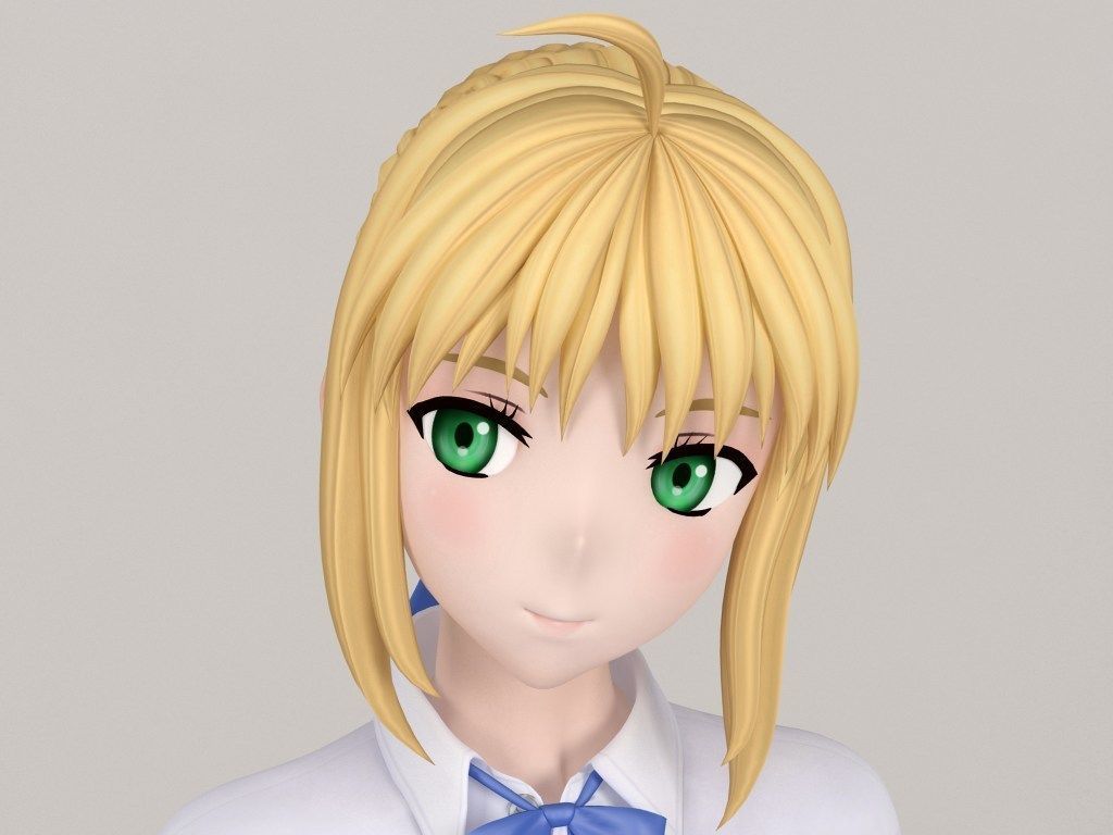 Saber anime girl pose 02 3D model_13