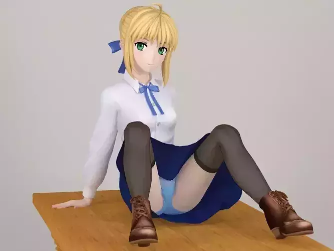 Saber anime girl pose 02 3D model