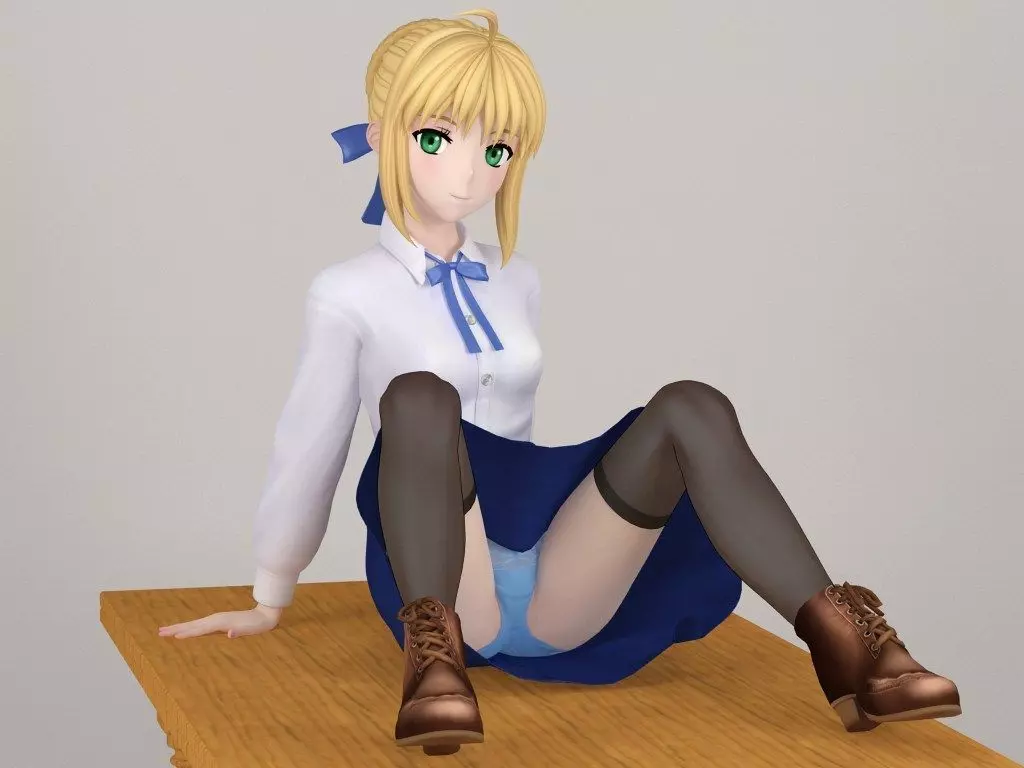 Saber anime girl pose 02 3D model_0