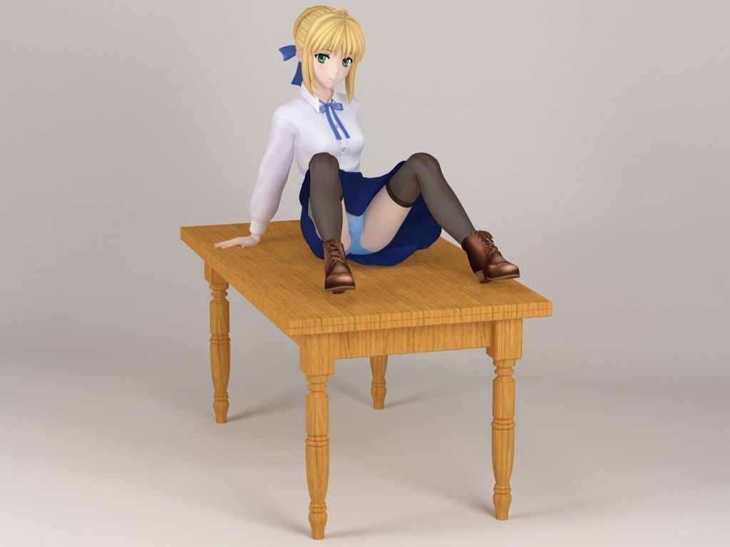 Saber anime girl pose 02 3D model_12