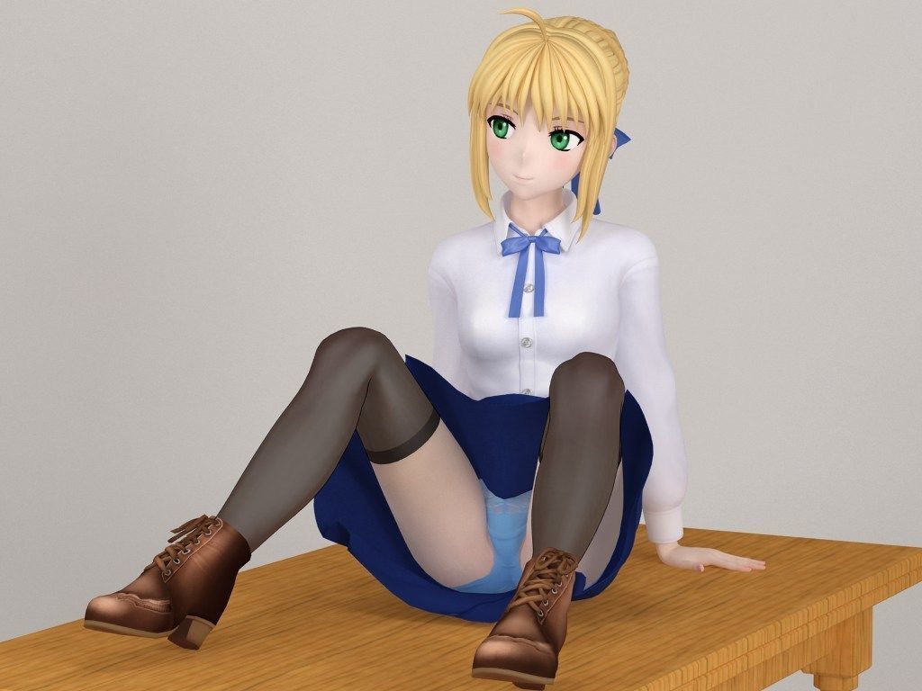 Saber anime girl pose 02 3D model_6