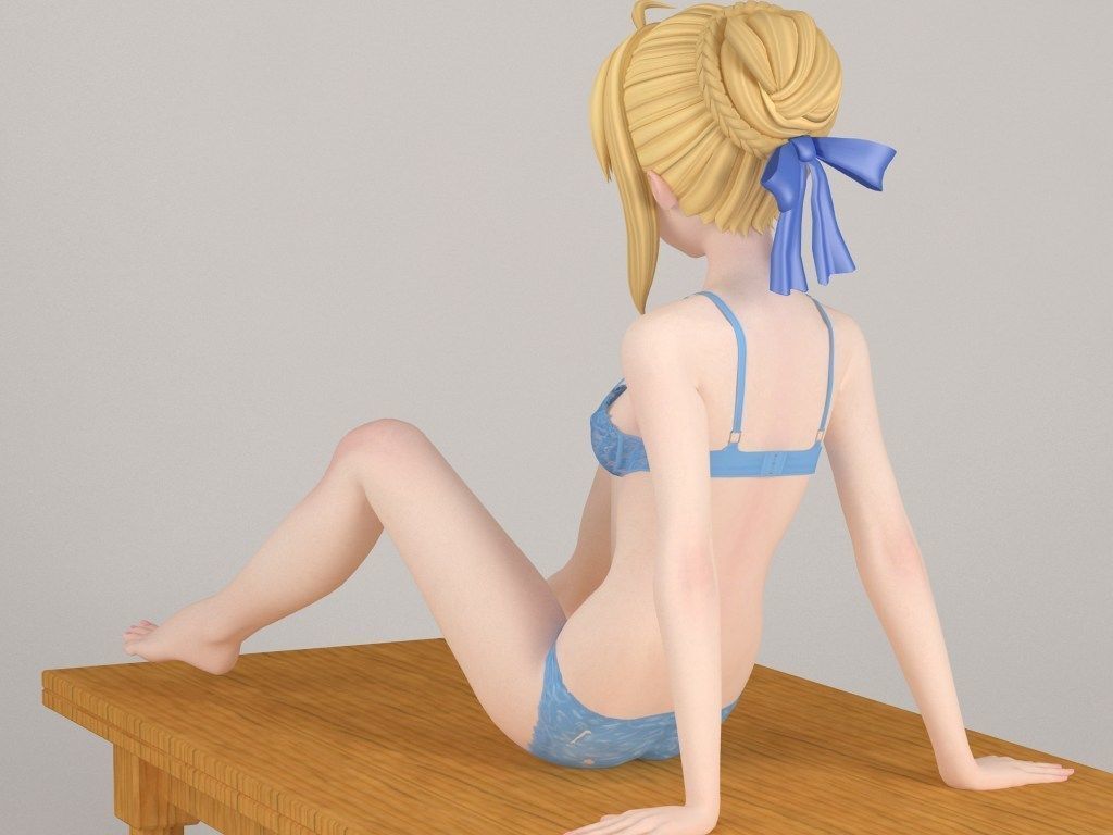 Saber anime girl pose 02 3D model_10