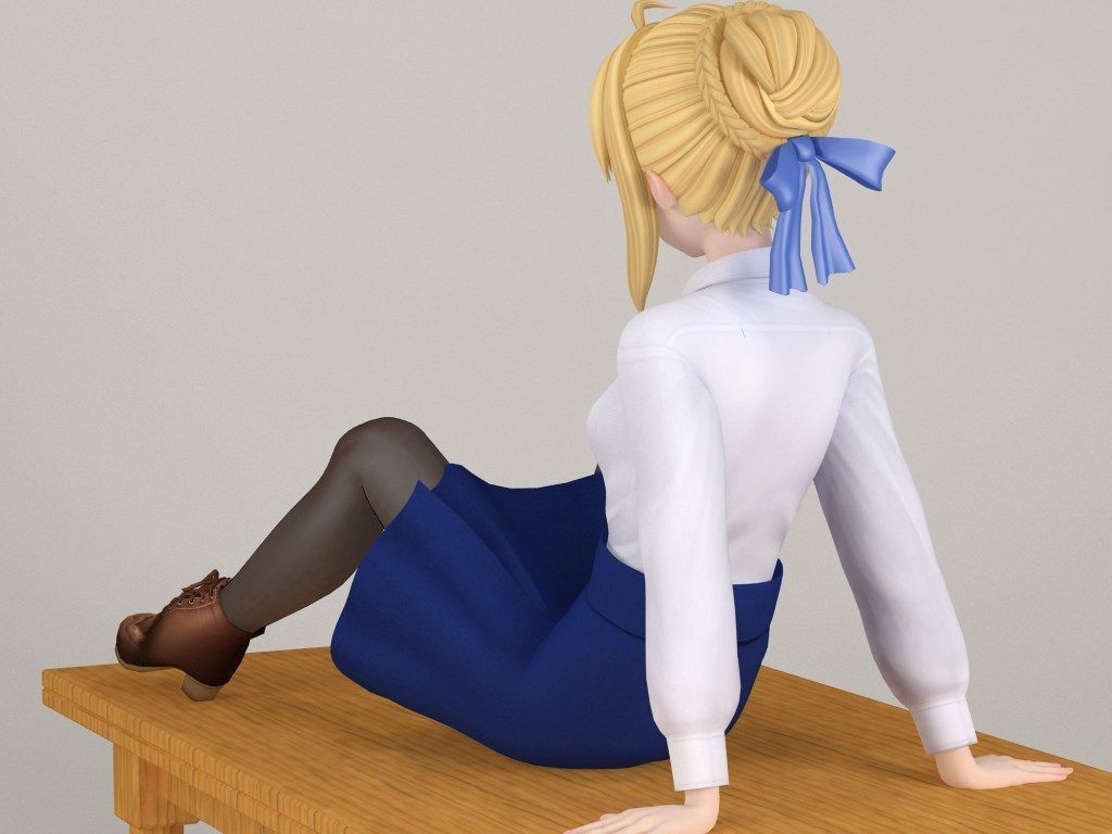 Saber anime girl pose 02 3D model_9