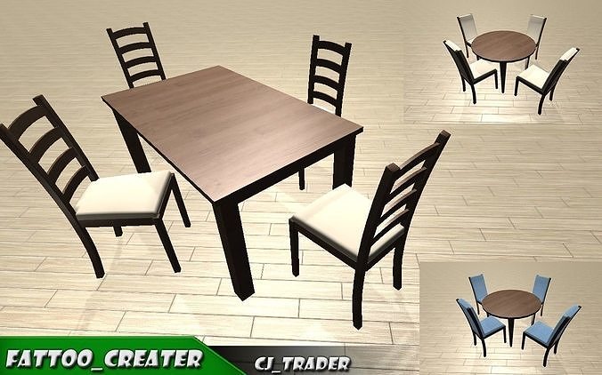 Kitchen Dining table set low poly 3d model Low-poly 3D model