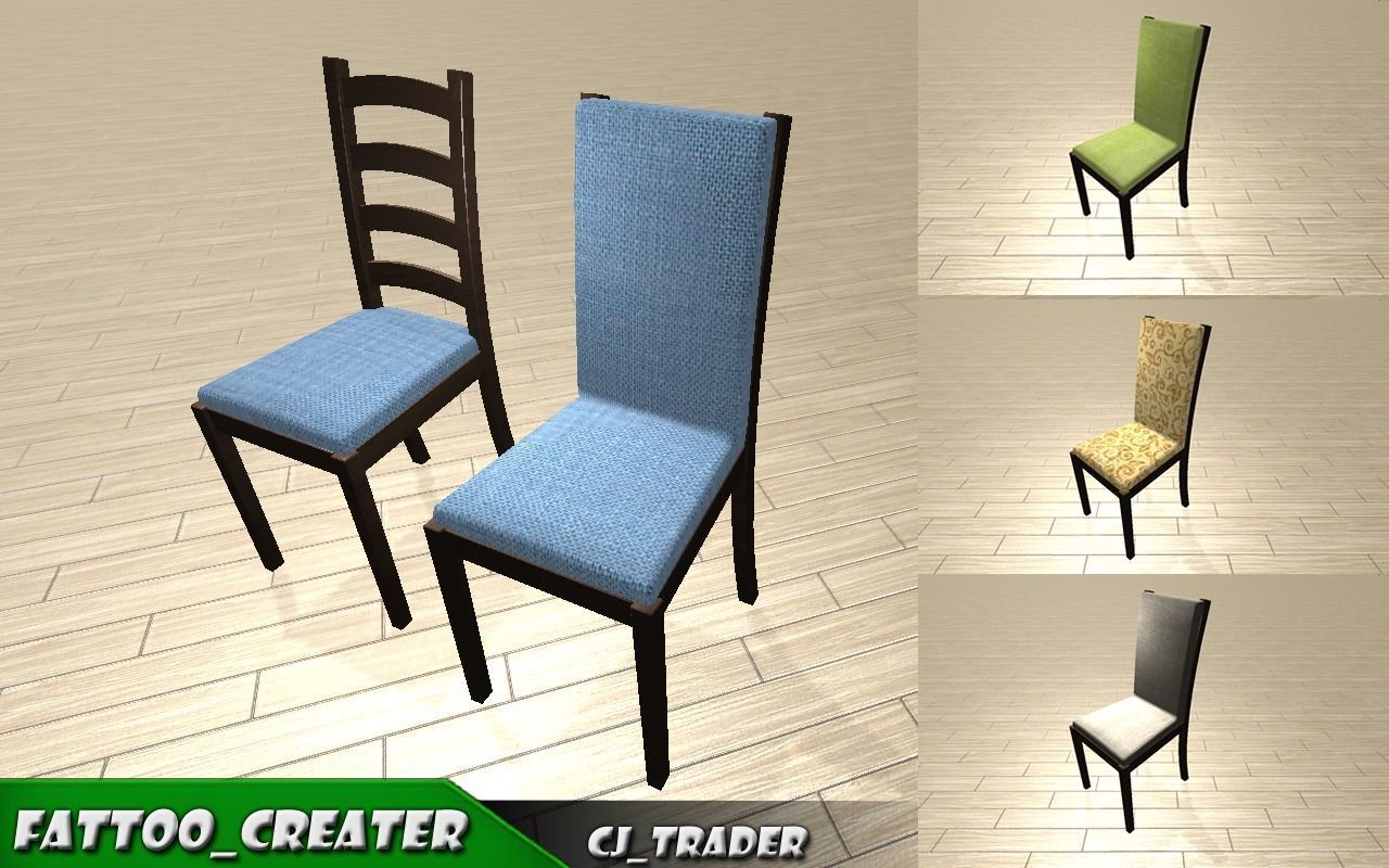 Kitchen Dining table set low poly 3d model Low-poly 3D model_1