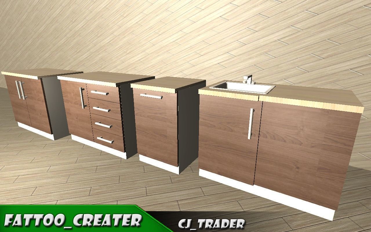 Modular kitchen table furniture low poly 3d model Low-poly 3D model_1