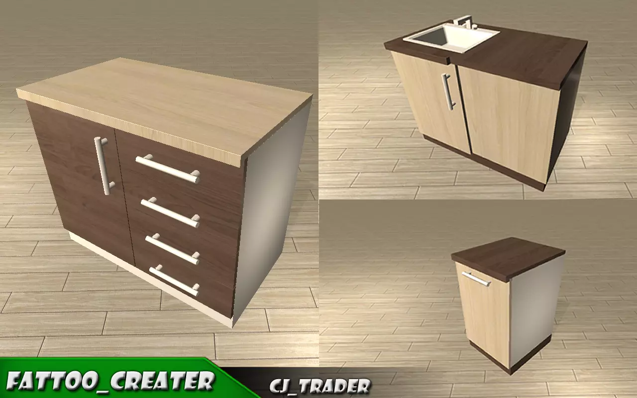 Modular kitchen table furniture low poly 3d model Low-poly 3D model_0