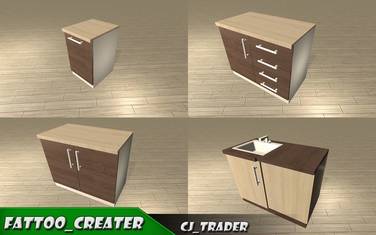 Modular kitchen table furniture low poly 3d model Low-poly 3D model_2