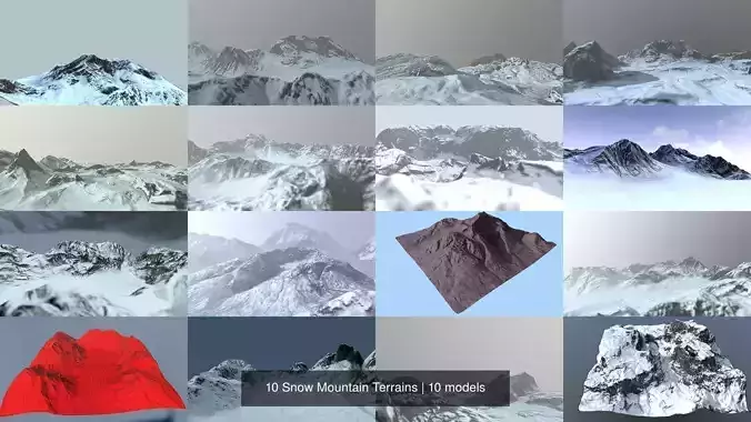 10 Snow Mountain Terrains 3D Model Collection