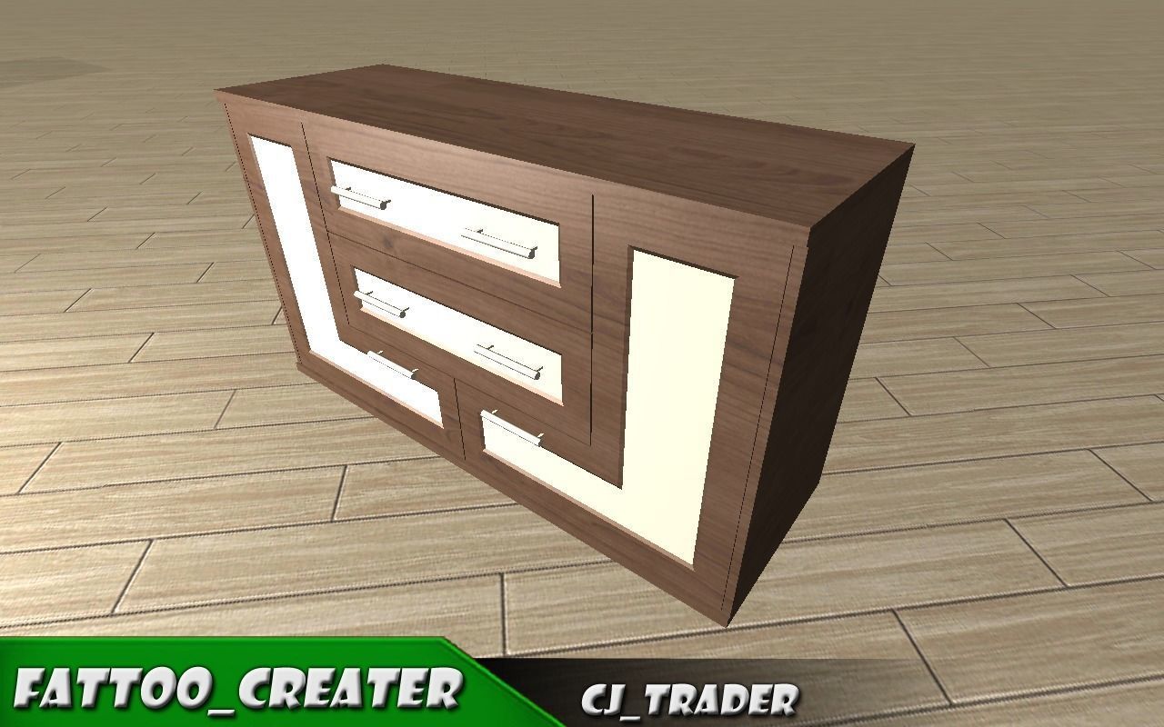 TV stand table set low poly 3d model Low-poly 3D model_2