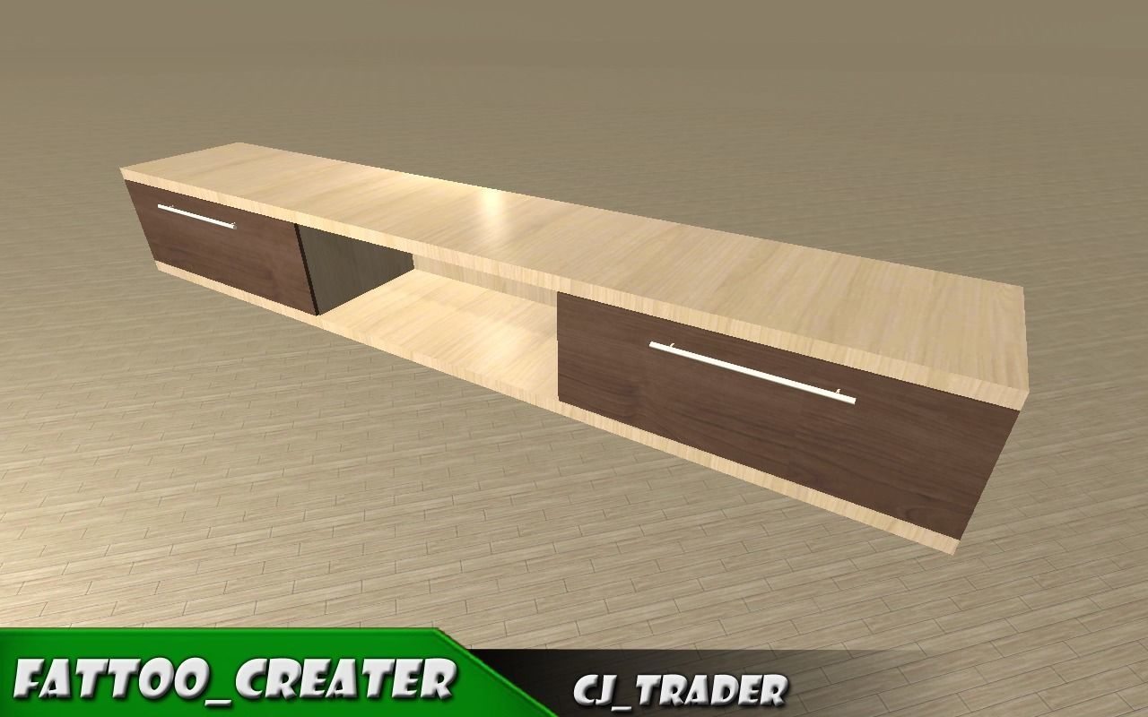 TV stand table set low poly 3d model Low-poly 3D model_3