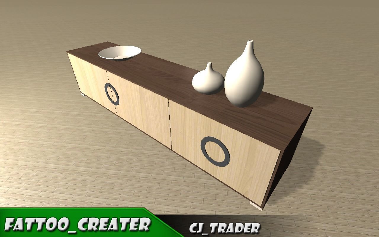 TV stand table set low poly 3d model Low-poly 3D model_1