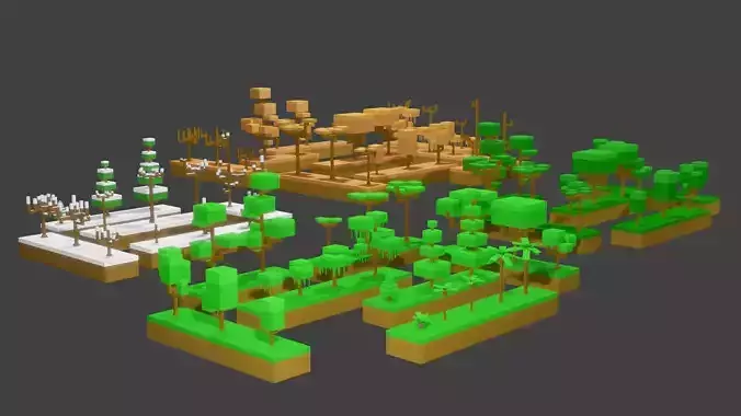 Blocky Trees Pack Low-poly 3D model