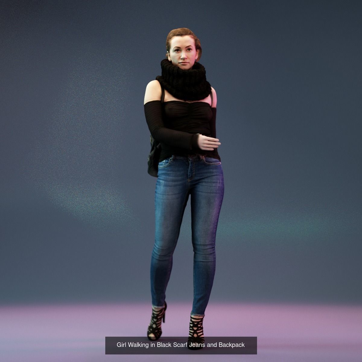 4 Big Black Scarf Girls in Jeans 3D Model Collection_6
