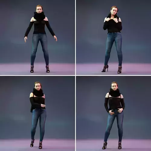 4 Big Black Scarf Girls in Jeans 3D Model Collection