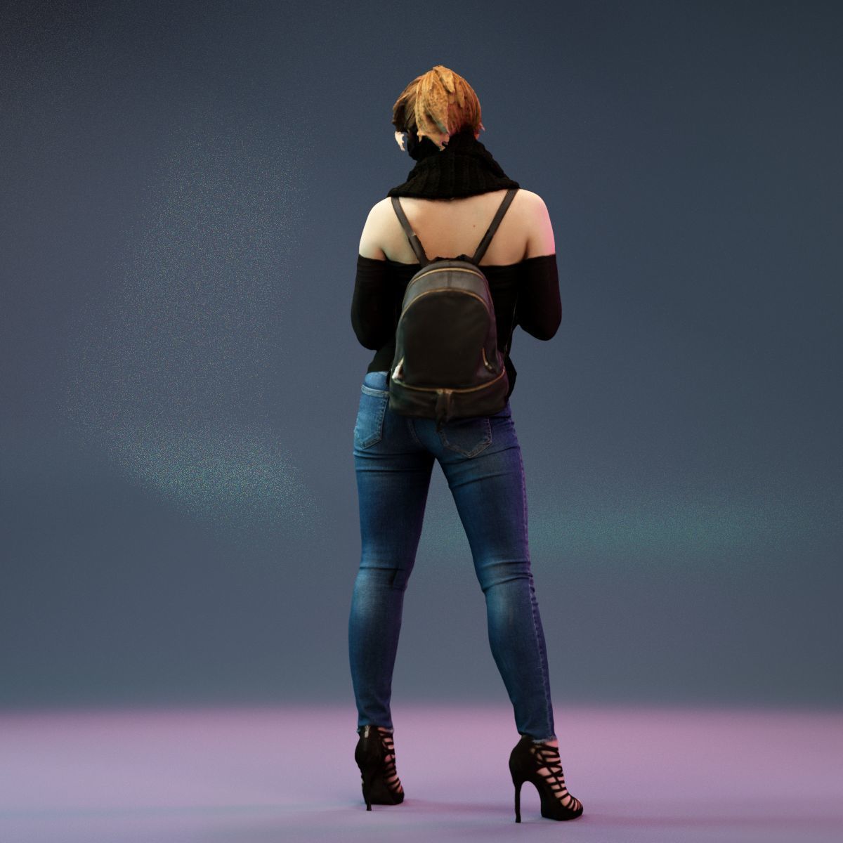 4 Big Black Scarf Girls in Jeans 3D Model Collection_15