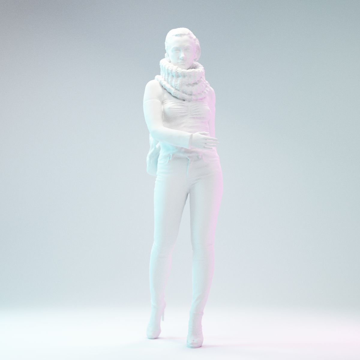 4 Big Black Scarf Girls in Jeans 3D Model Collection_9