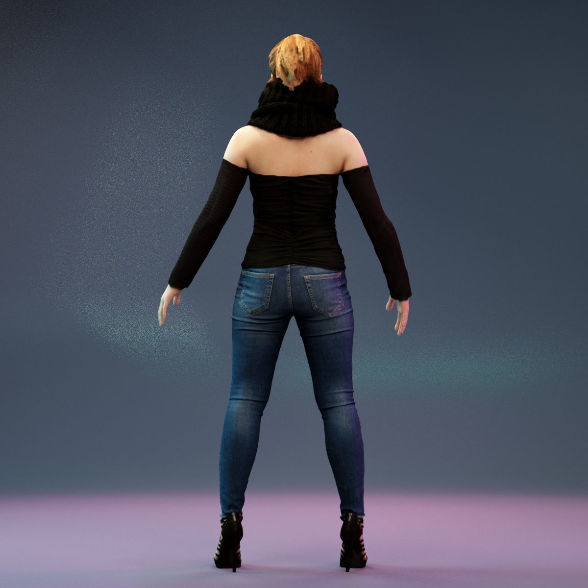 4 Big Black Scarf Girls in Jeans 3D Model Collection_21