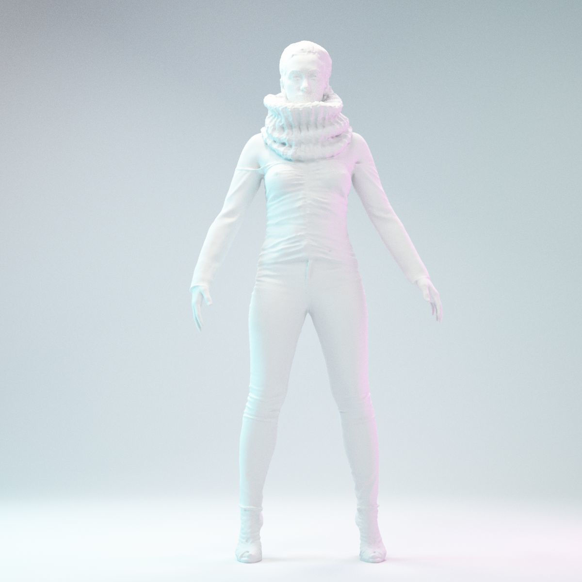 4 Big Black Scarf Girls in Jeans 3D Model Collection_19