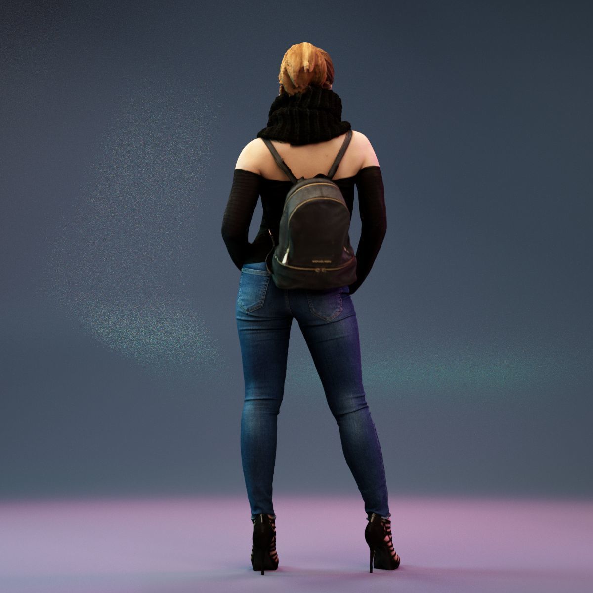 4 Big Black Scarf Girls in Jeans 3D Model Collection_5