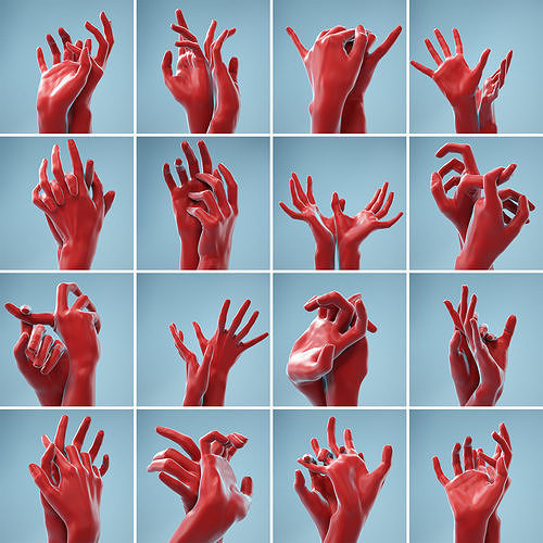 11 Interacting Realistic Hands 3D Model Collection