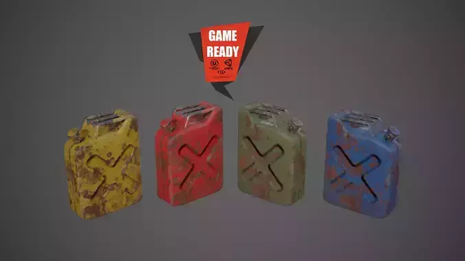 Canister PBR Game Ready Low Poly three rusty gas cans