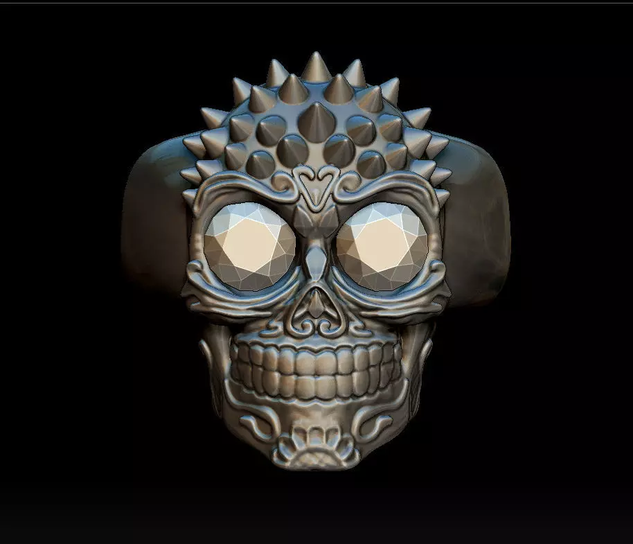 Punk skull ring 3D print model_0