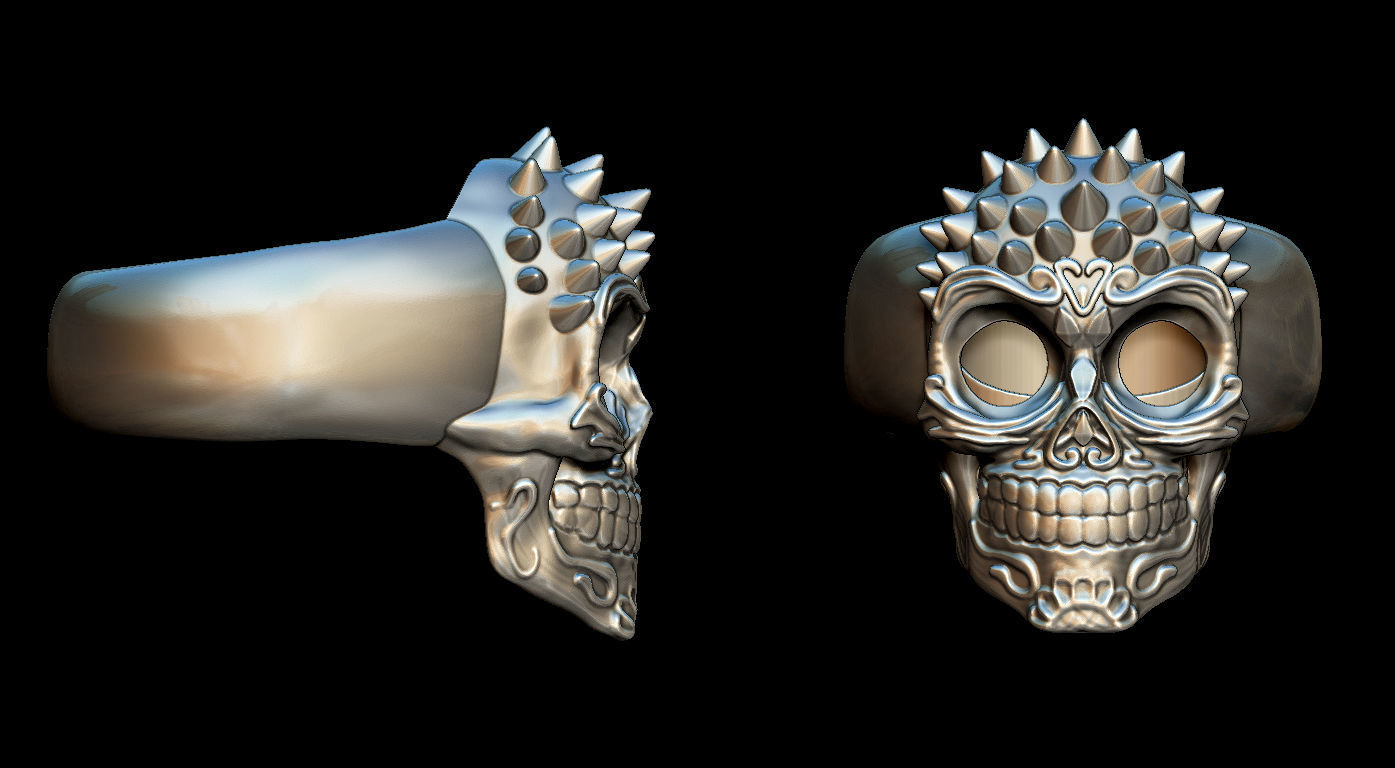 Punk skull ring 3D print model_2