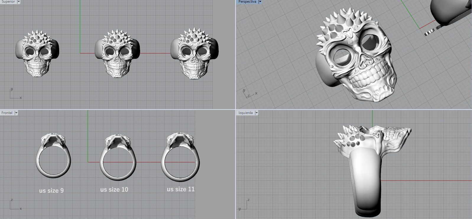 Punk skull ring 3D print model_5
