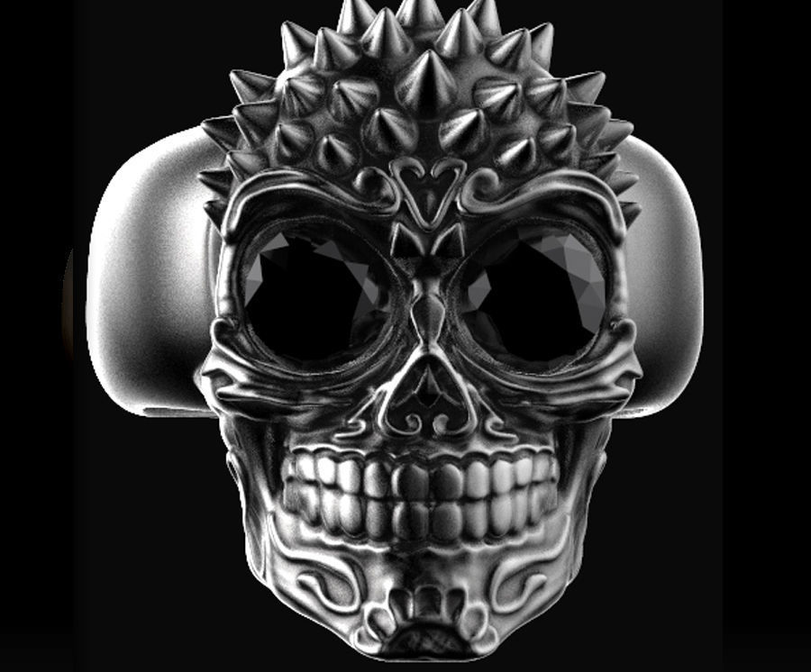Punk skull ring 3D print model_6