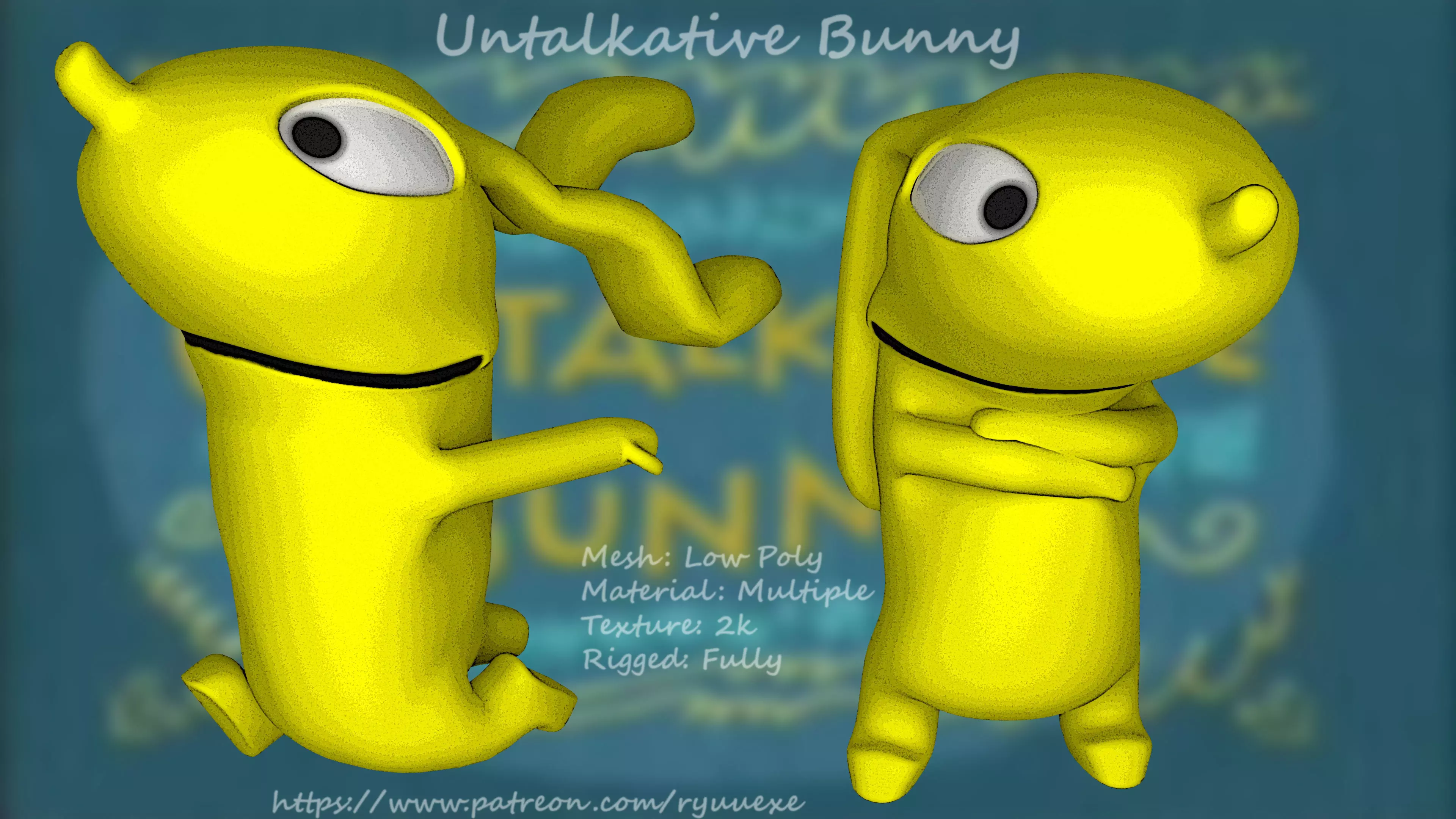 Untalkative Bunny Character RIGGED Low-poly 3D model