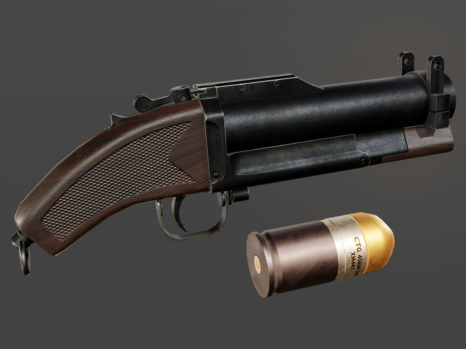 Sawed Off M79 Grenade Launcher Low-poly 3D model_5