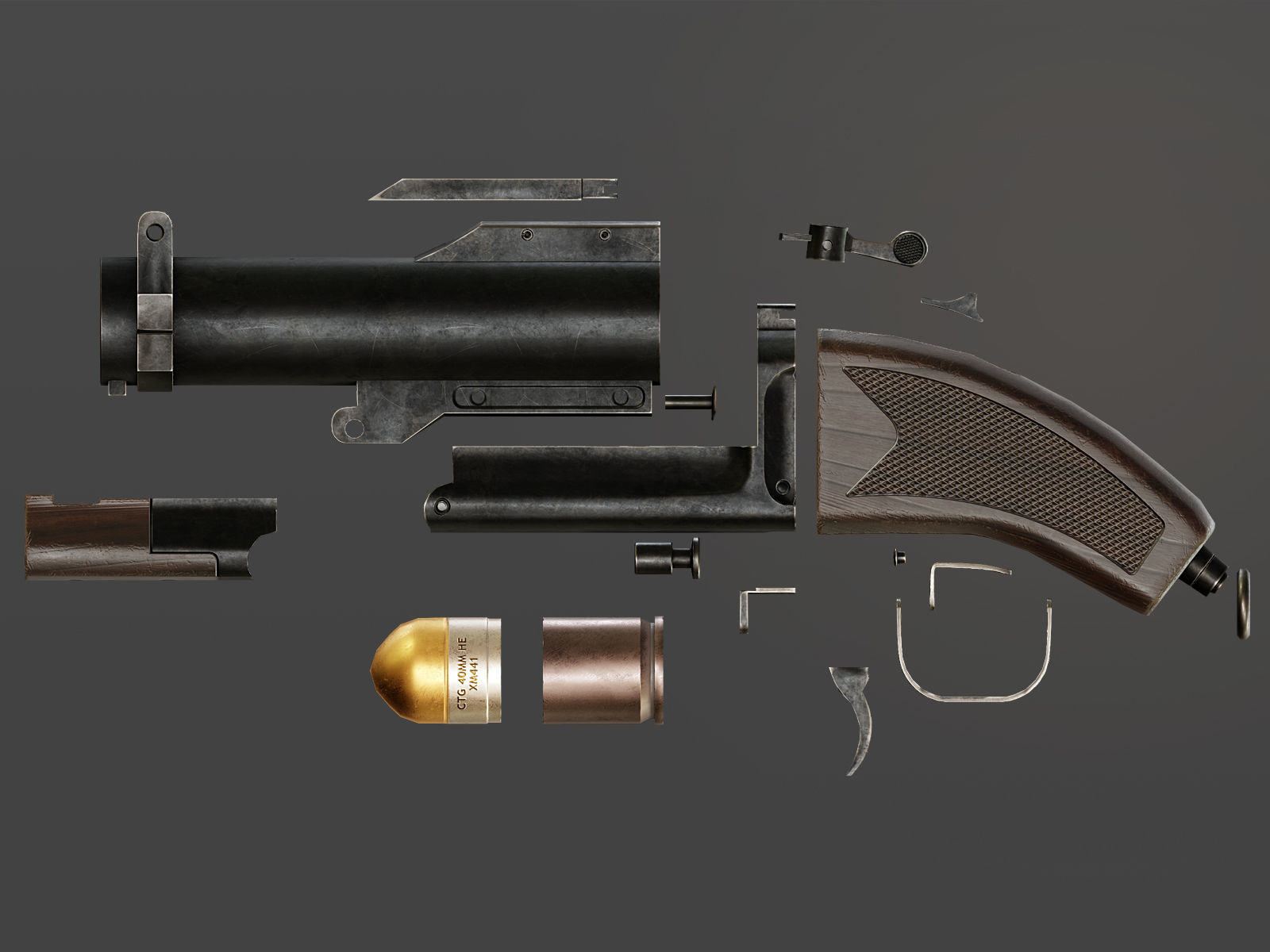 Sawed Off M79 Grenade Launcher Low-poly 3D model_7