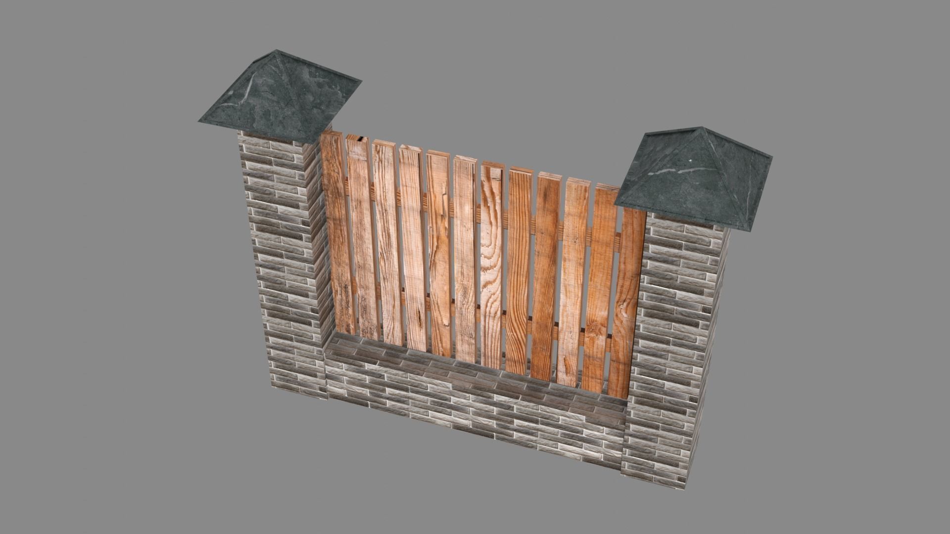 wooden fence Low-poly 3D model_6
