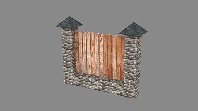 wooden fence Low-poly 3D model