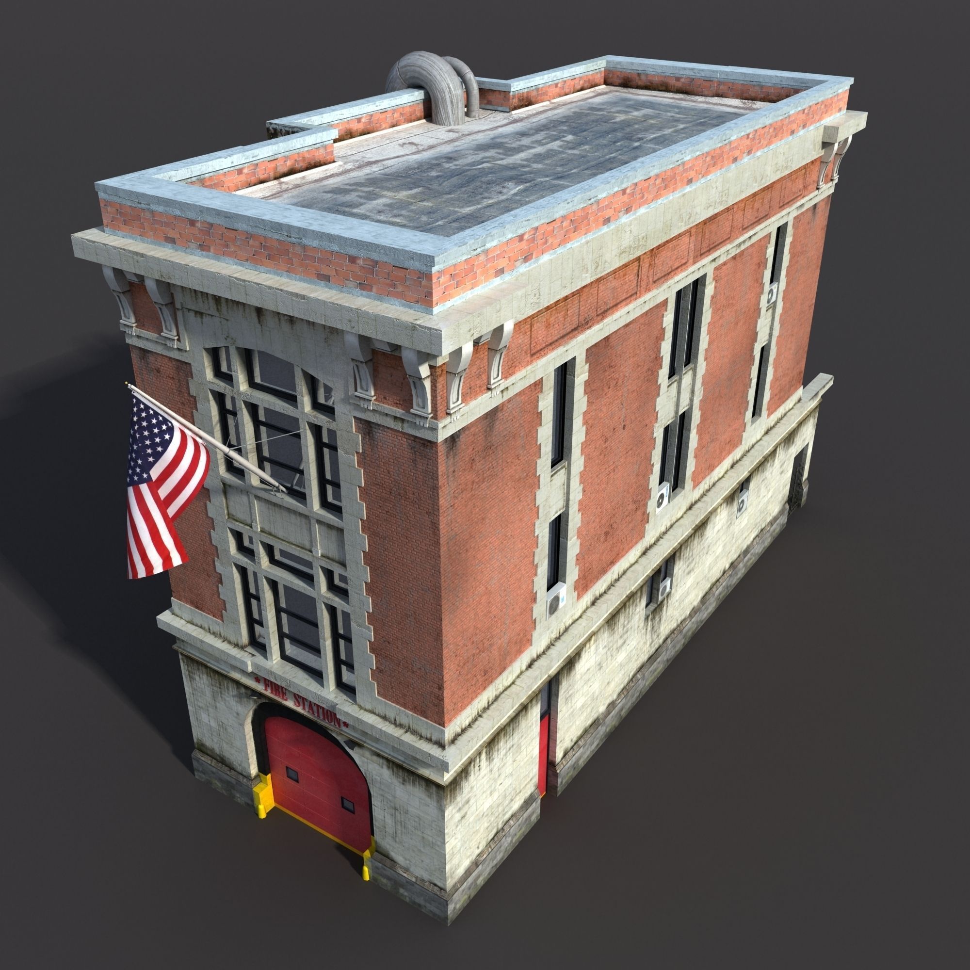 Fire Station Building Low Poly Low-poly 3D model_5