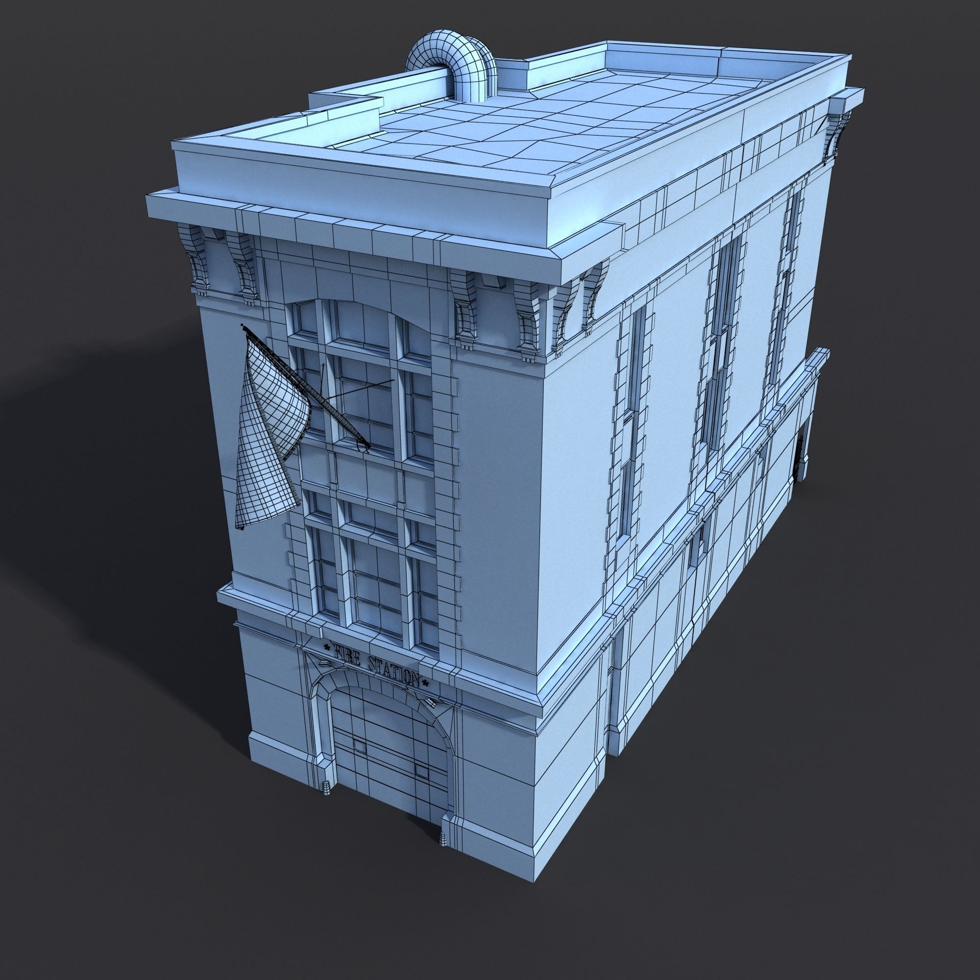 Fire Station Building Low Poly Low-poly 3D model_14