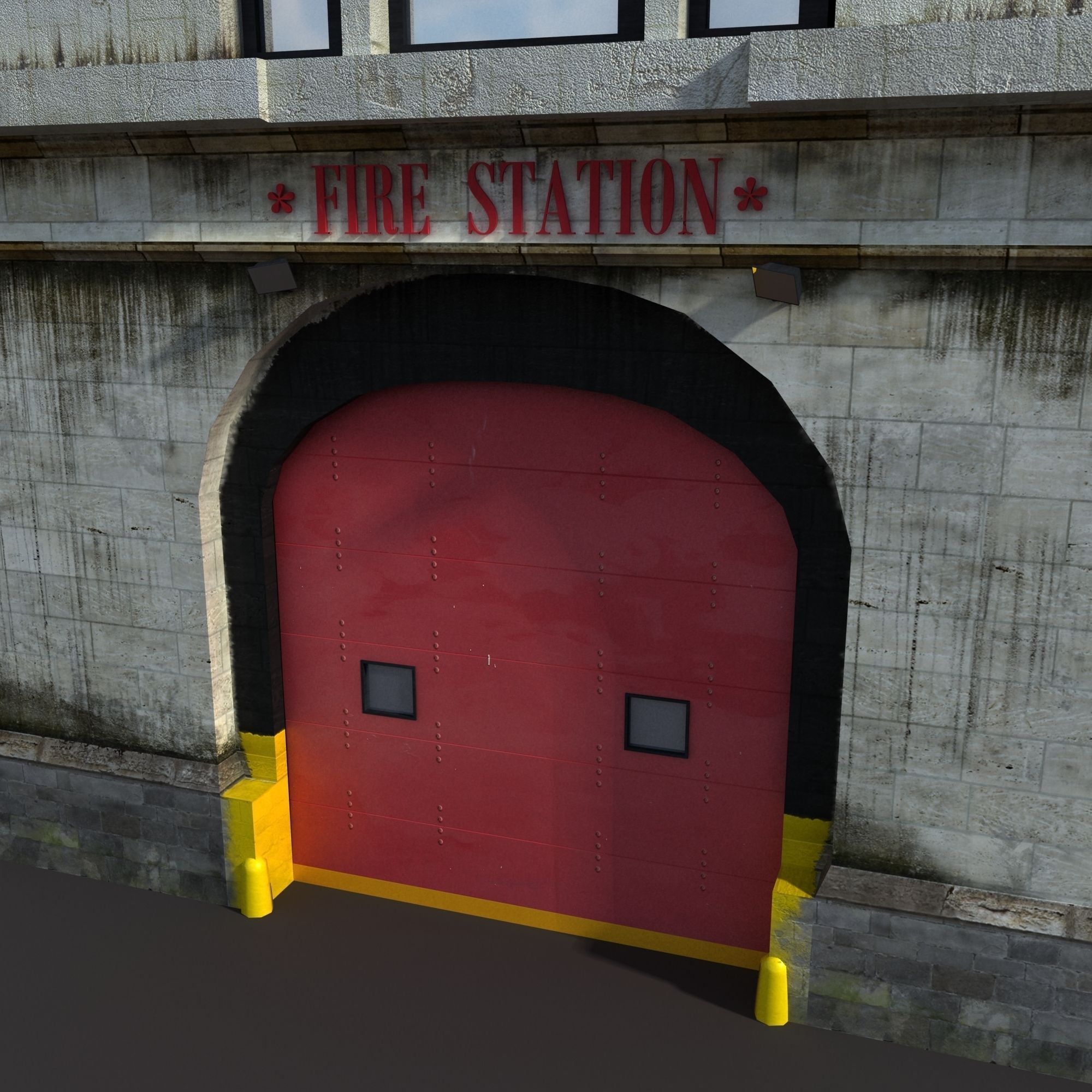 Fire Station Building Low Poly Low-poly 3D model_9