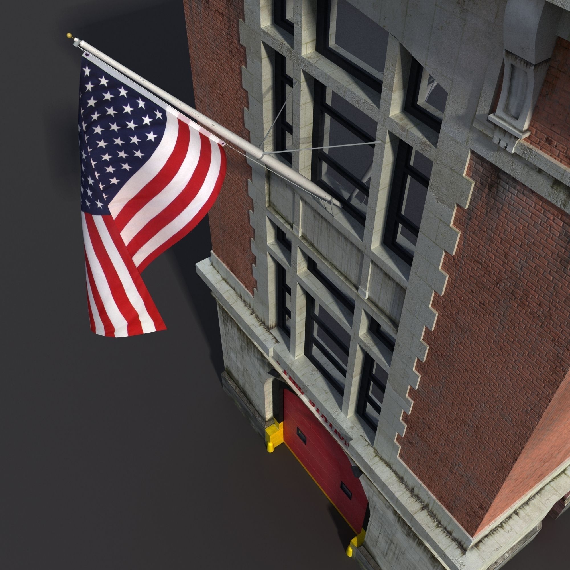 Fire Station Building Low Poly Low-poly 3D model_8